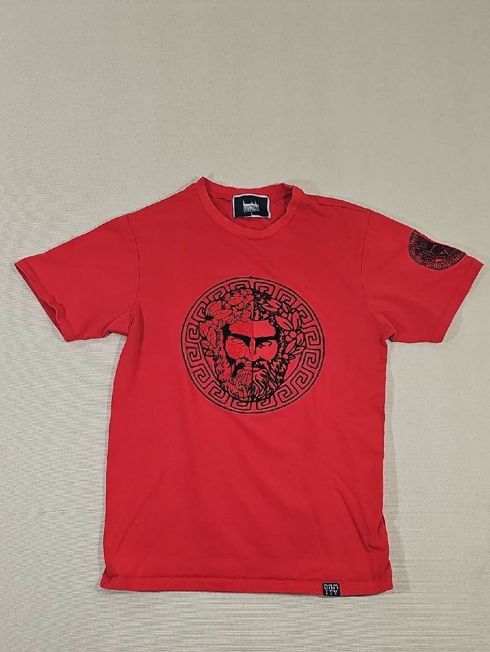 Men's Red Graphic Short-Sleeve Tee with Mythic Medallion
